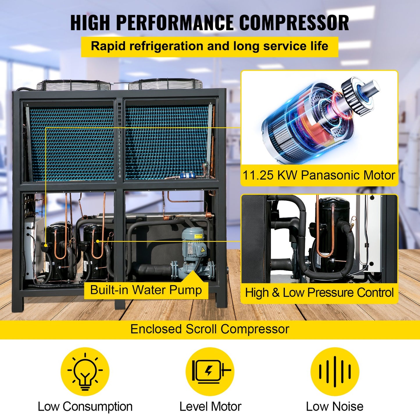 Water Chiller 15Ton, Capacity Industrial Chiller 15Hp, Air-Cooled Water Chiller, Finned Condenser, With Micro-Computer Control, Stainless Steel Water Tank Chiller Machine For Cooling Water