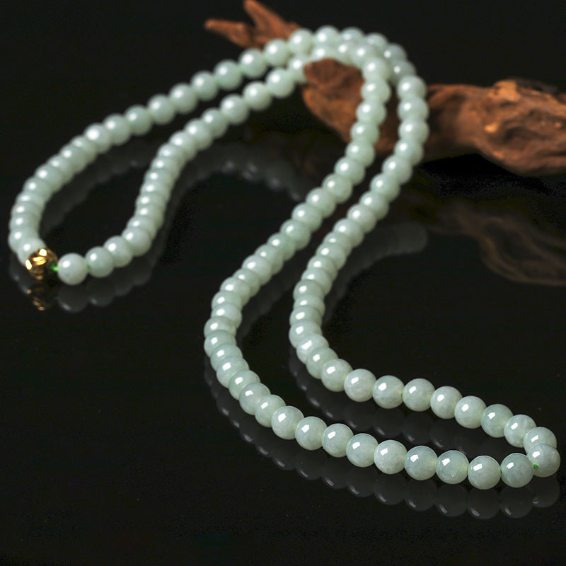 Strict Selection Wholesale Natural A- Level Jade Jade Bead Sweater Chain Women's White Green Round Beads Necklace For Mother Beauty Jade Bead
