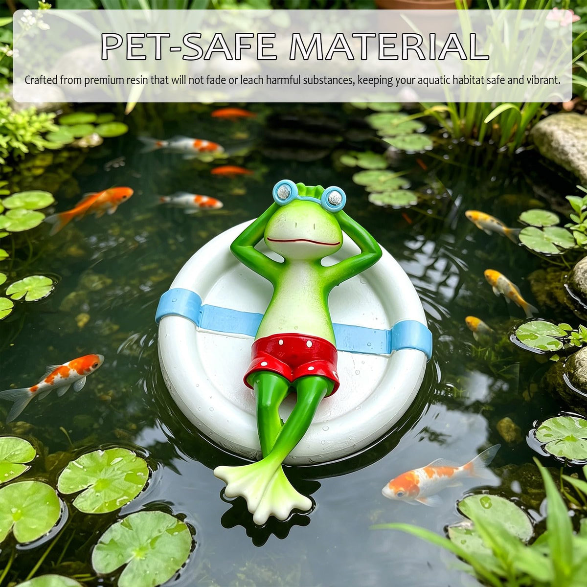 Floating Frog On Swim Ring Resin Aquarium Ornament, Fish Tank Decor, Water Surface Accessory