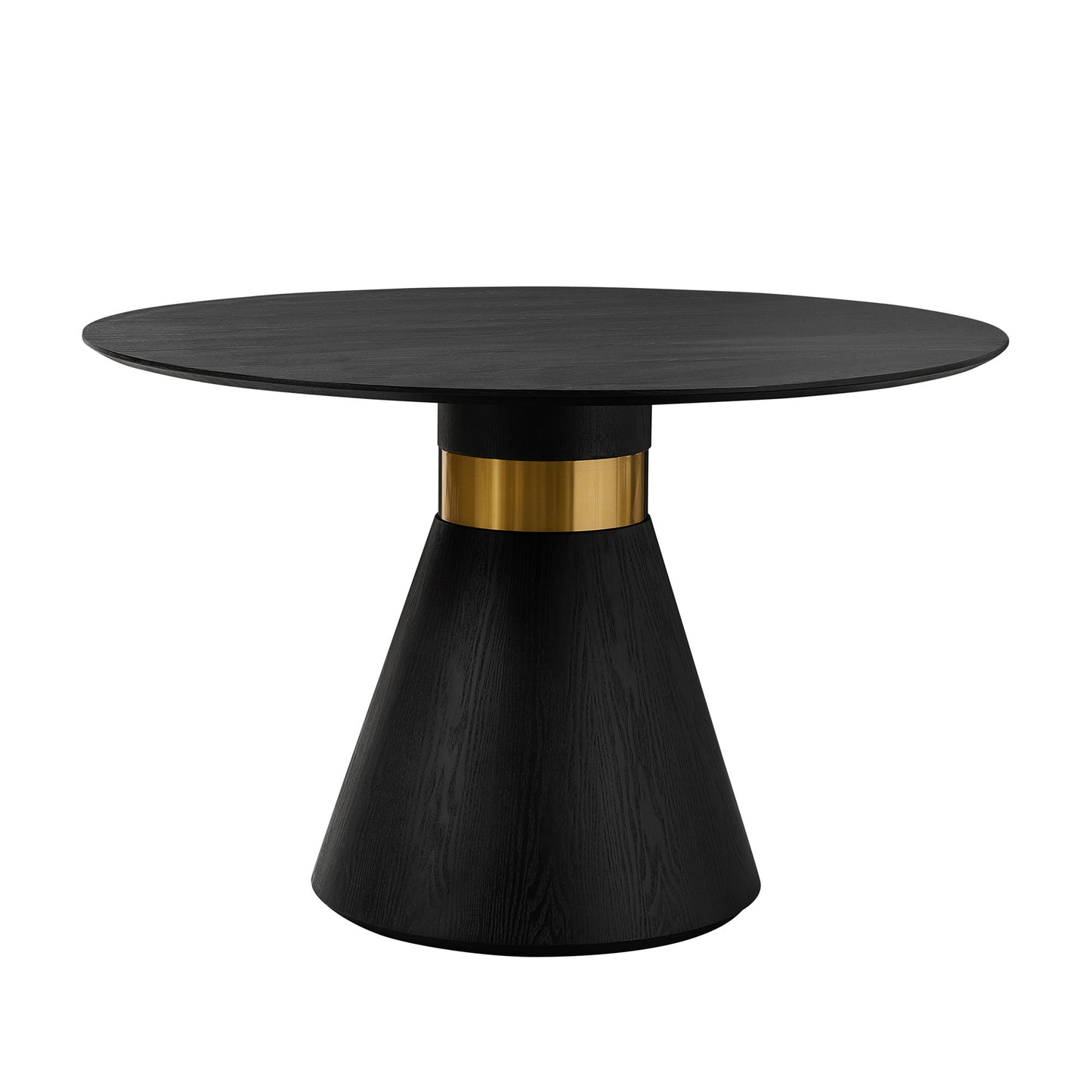 47.24 Round Dining Table Modern Kitchen Table Black Pedestal Base With Gold Trim Ring, Stylish Glam Dining Room Furniture