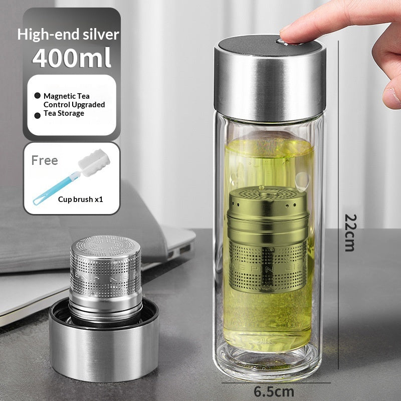 Tea-and-water-separating Magnetic-infuser Heat-resistant Glass Teacup