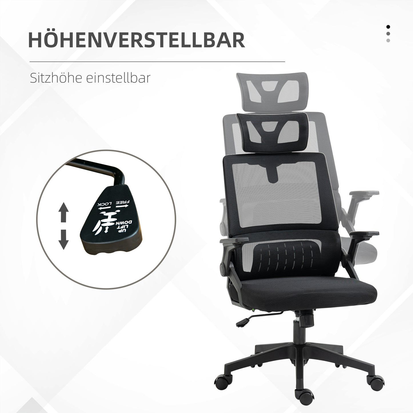 Bürostuhl Schreibtischstuhl Office-Stuhl, Höhenverstellbar, 1 Kopfstütze, 60 X 61 X 121,5 Cm. Schwarz