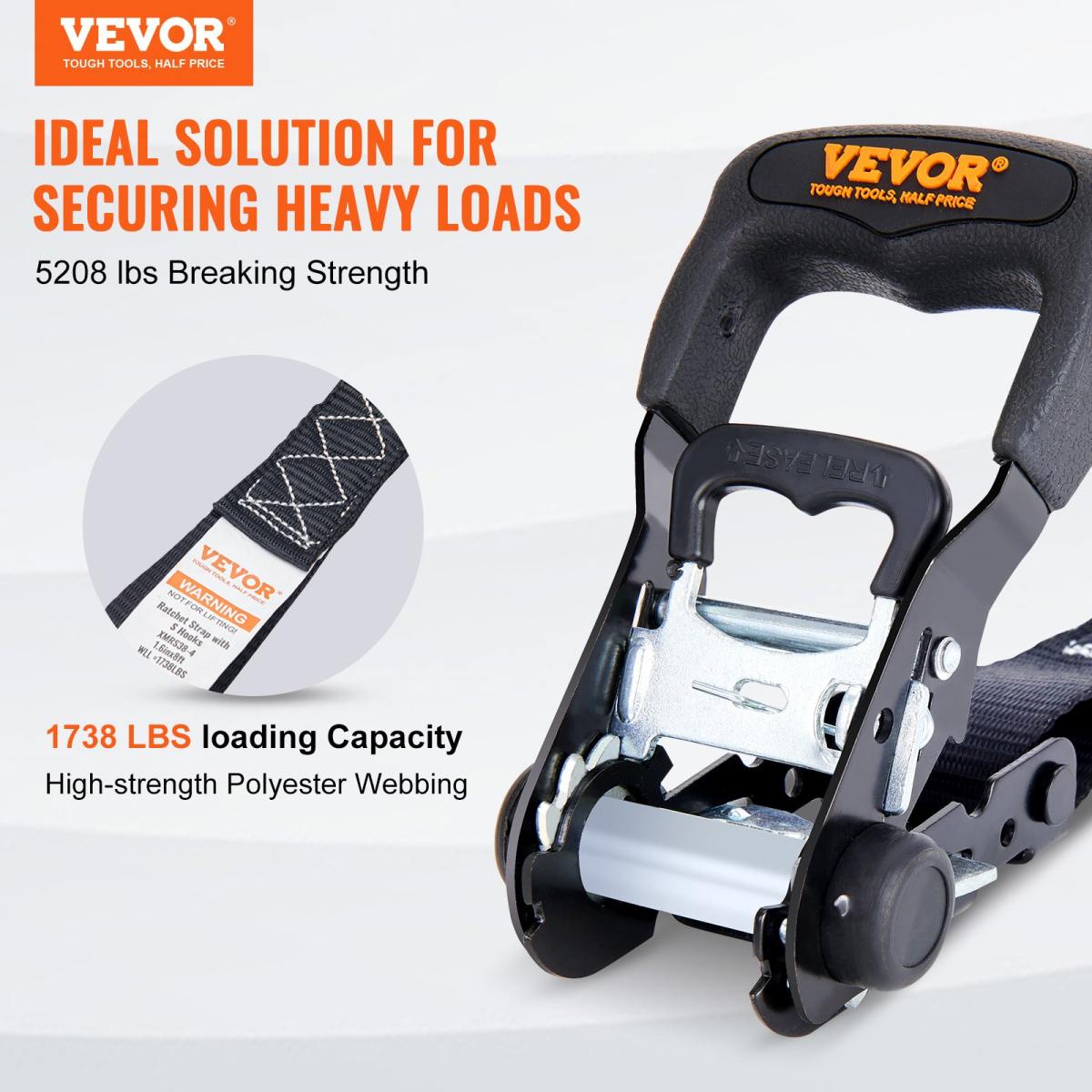 5208 Lb Max Break Strength, Includes 4 Premium 1.6 X 8 Rachet Tie Downs With Padded Handles, For Moving Securing Cargo, Appliances, Lawn Equipment, Motorcycle