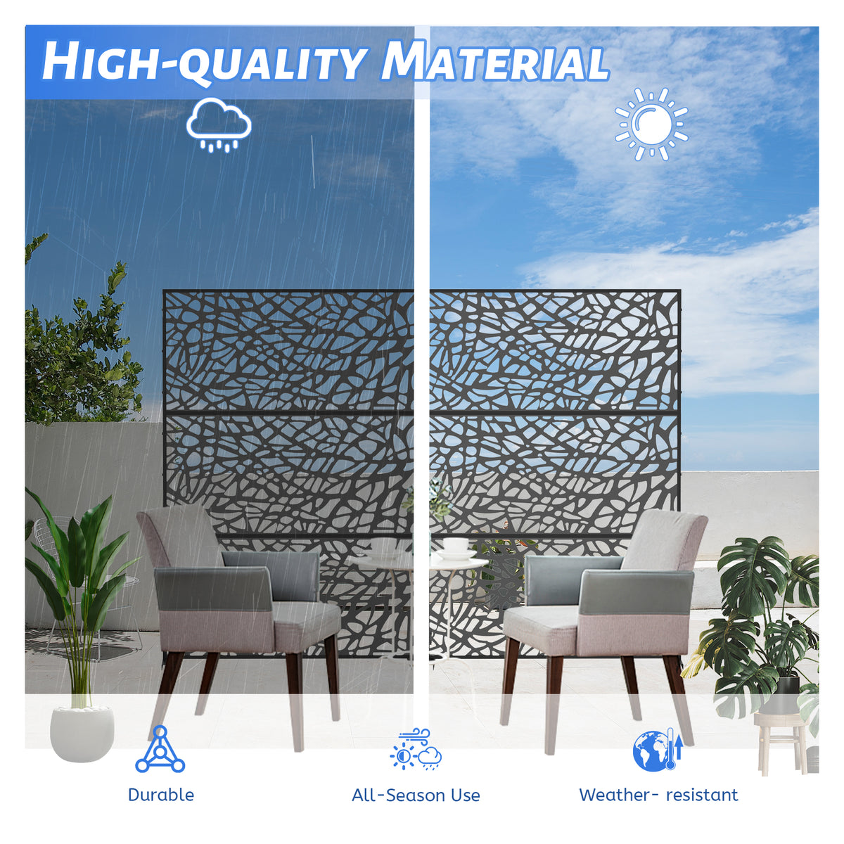 Metal Privacy Screens And Plastic Panels With Free Standing, Freestanding Outdoor Indoor Privacy Screen, Decorative Privacy Screen For Balcony Patio Garden, Room Divider, Mesh Shape