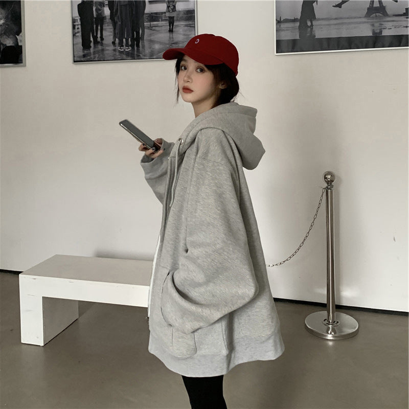 Womens Loose Korean-Style Hooded Sweatshirt Top