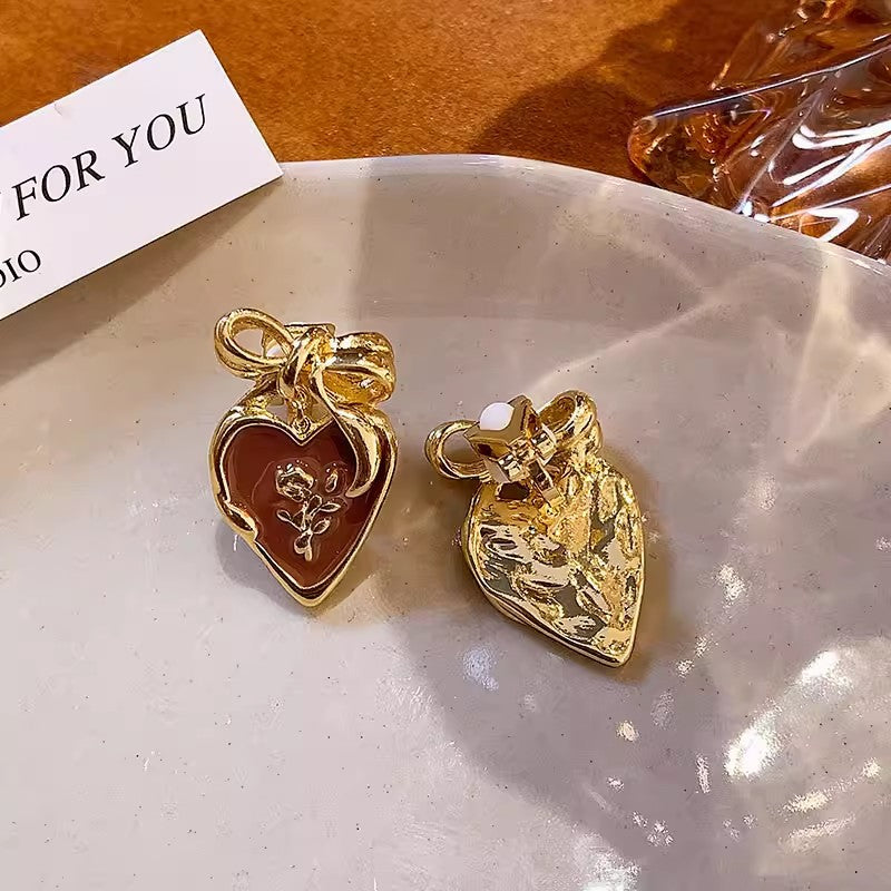 Cute Blue Heart Clip On Earrings Women No Piercing Fashion Daily Wear Jewelry