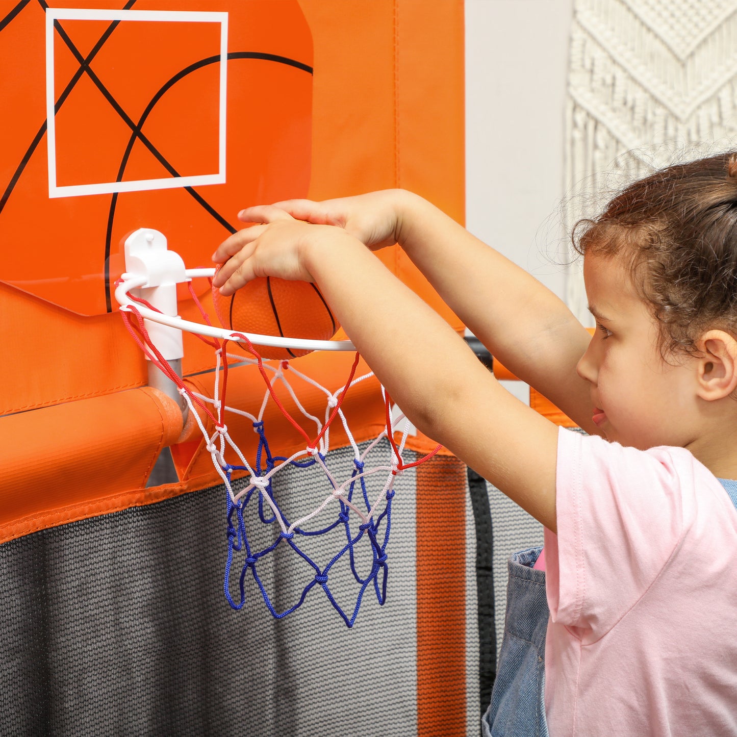 48" Kids Trampoline with Safety Enclosure Net, Basketball Hoop for Ages 3-6, Gifts for Boys & Girls, Orange