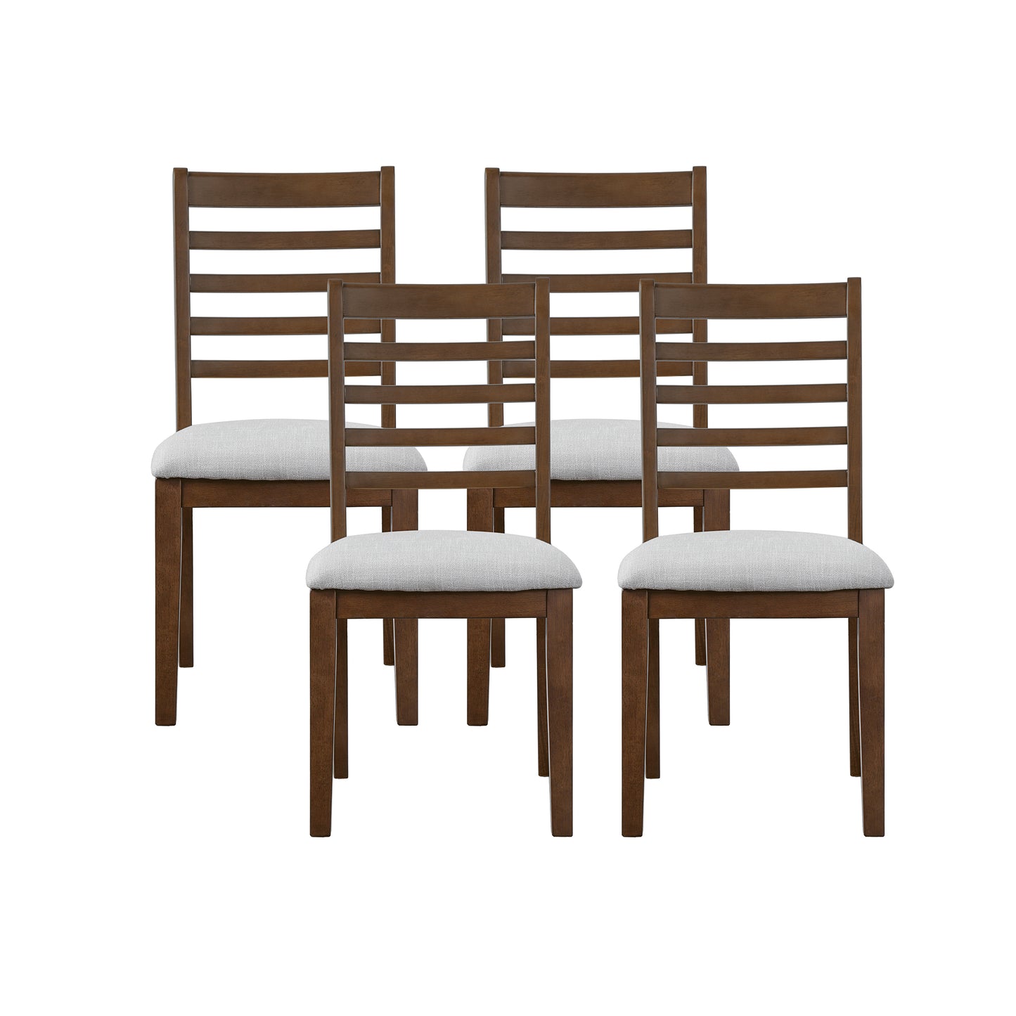 4-Piece Farmhouse Dining Chairs Set, Upholstered Dining Chairs With High Ladder Back, Classic Armless Chairs For Kitchen, Bedroom & Living Room, Walnut