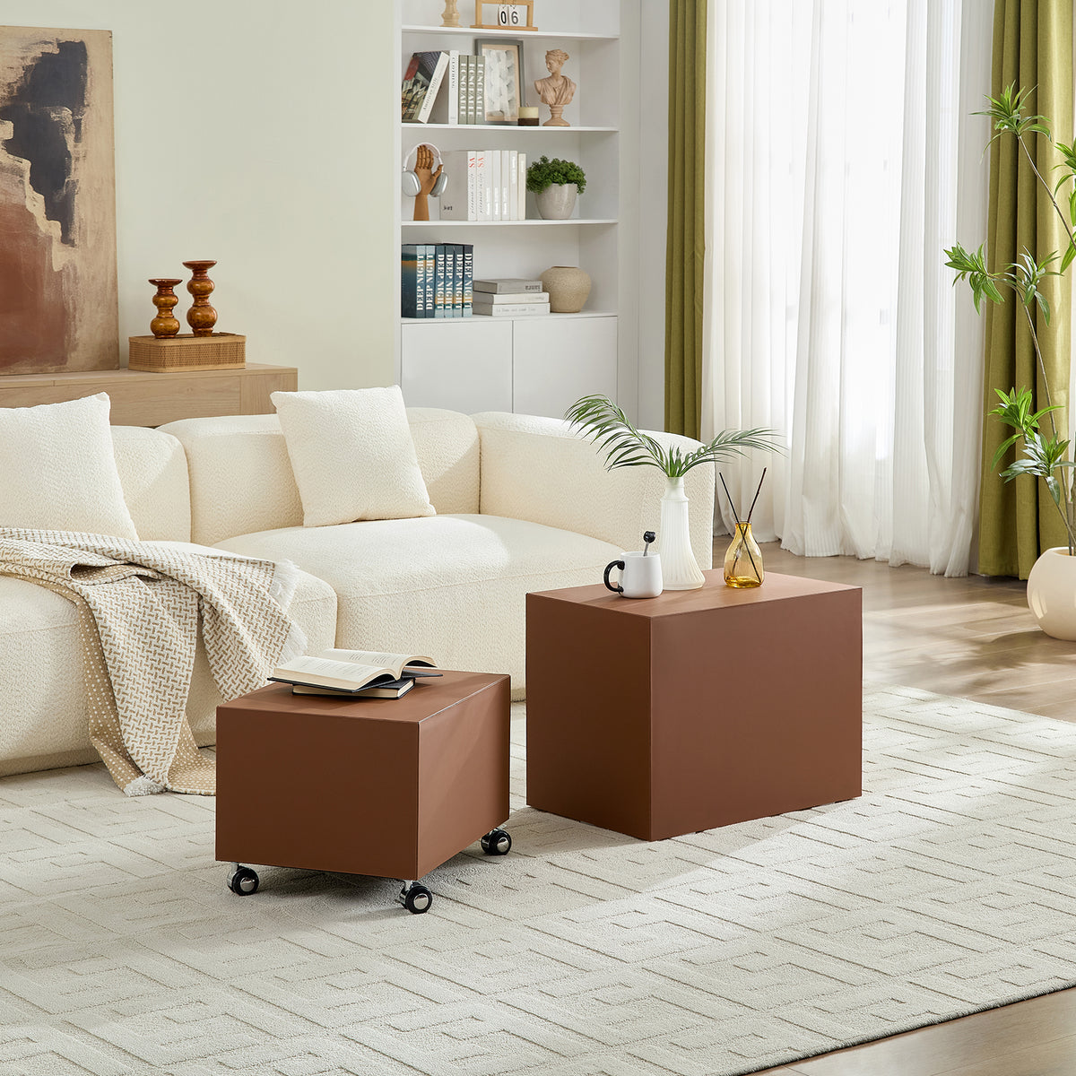 Modern Brown MDF Saddle Leather Table -Two Compact Sizes, Perfect For Living Room Decor & Daily Use