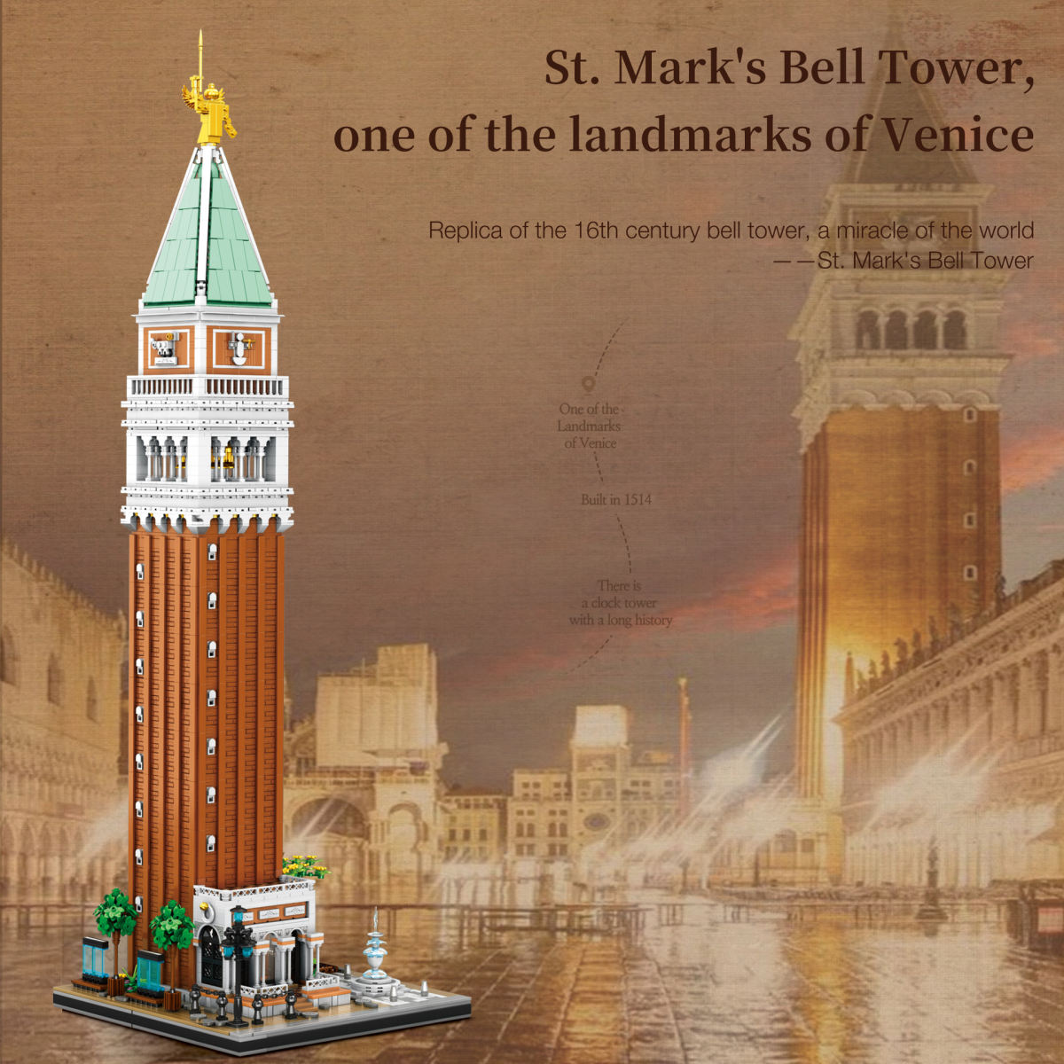 Italy San Marco Bell Tower World Famous Building Model High Difficulty Assembling Cross-border Toys