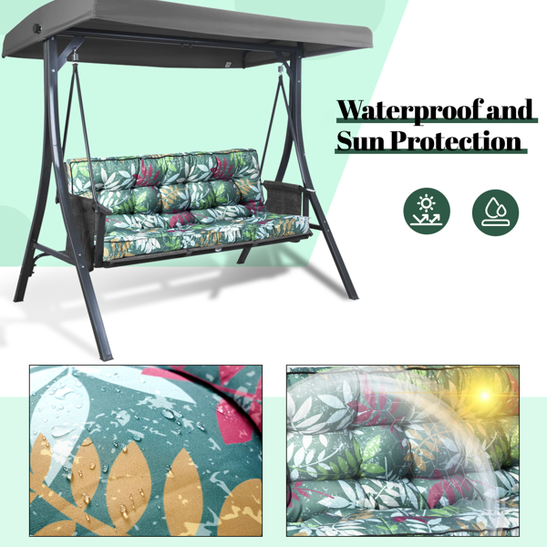 Outdoor Swing Cushions 70 Inch,Waterproof 4in Thick Porch Swing Cushion Replacement With Backrest And Ties,Comfortable 2-3 Seat Pation Swing Pad For Backyard,Garden,Lawn,Outdoor Furniture Green Flower