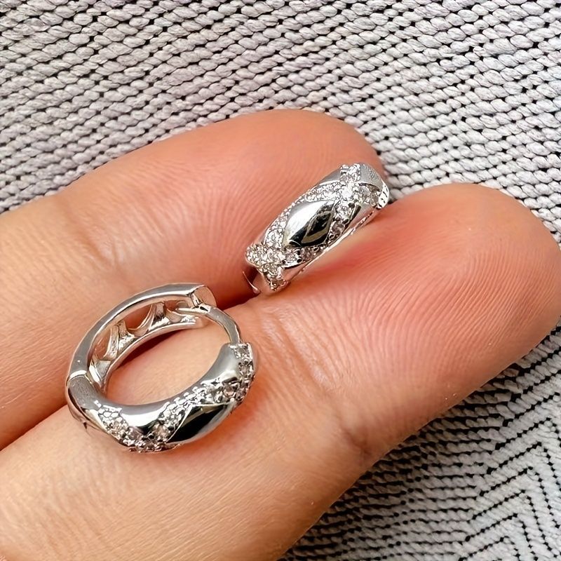 Classic Rhombus Lattice Full Zircon Click Hoop Earrings, Light Luxury Gold Plated Earrings, Niche Jewelry Gift For Girlfriend Best Friend Birthday Anniversary