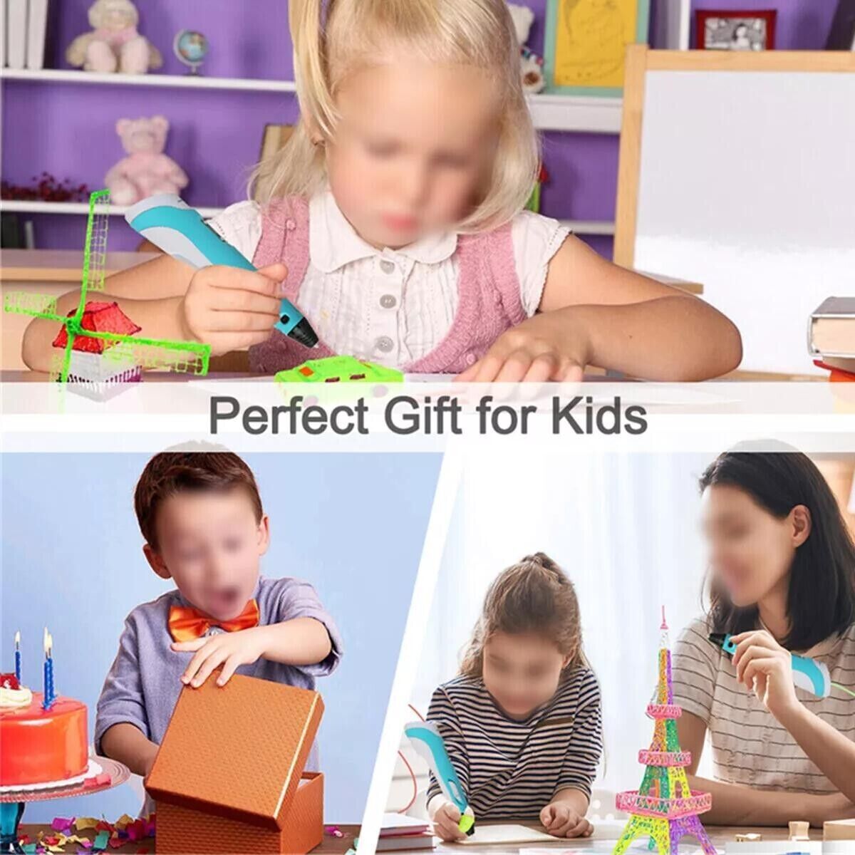 3D Printing Pen Set Doodle PLA Filament Printer Drawing 12 Colours Kids Gift UK--Purple Pen--36m PLA Filaments