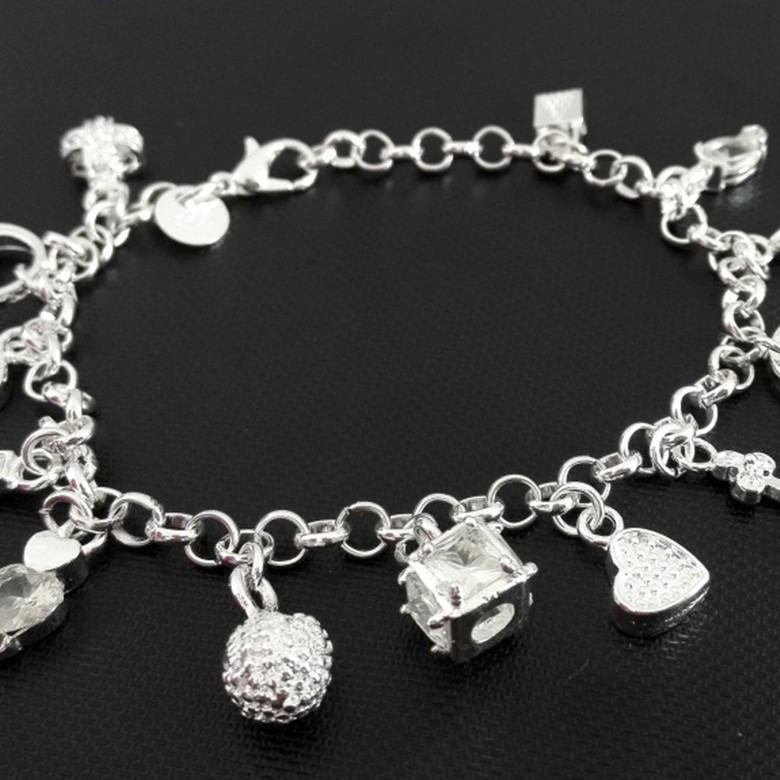 Y2K Multi Mixed Charms Chain Bracelet For Women, Silver Tone Clear Tone Simulated Zirconia Cross Moon Star Heart Key Lock Dangle Hand Jewelry Daily Casual Accessories
