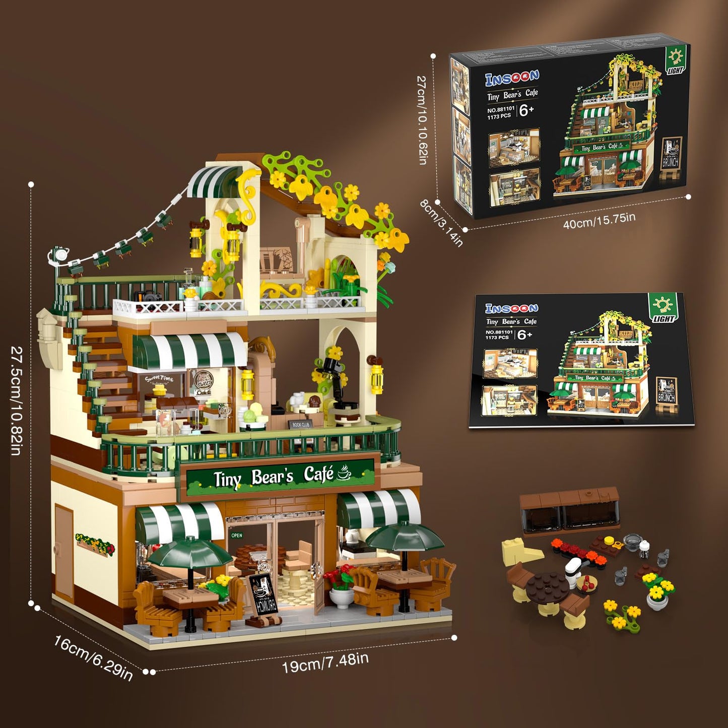 City Coffee House Building Set With Light, 1173 PCS Cafe Shop Building Block Toy With Ordering Counter Baking Room, House Construction Model Gift For Adults Teens Kids Boys Girls