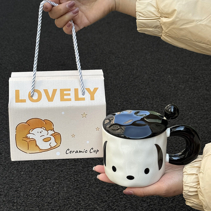 Ins Korean-style Pacha Dog Ceramic Mug With Lid For Girls
