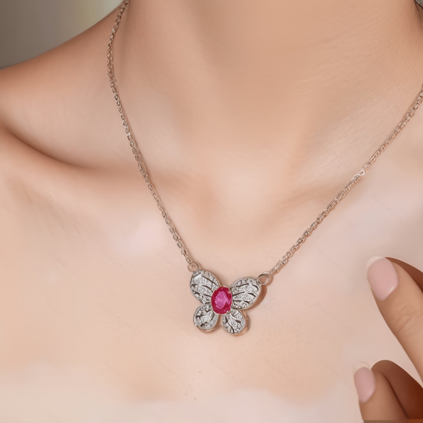 Oval Cut Hot CZ Butterfly Pendant Necklace For Women, Copper Plated Silver Full Pave White Cubic Zirconia Elegant Wedding Party Statement Jewelry Gift