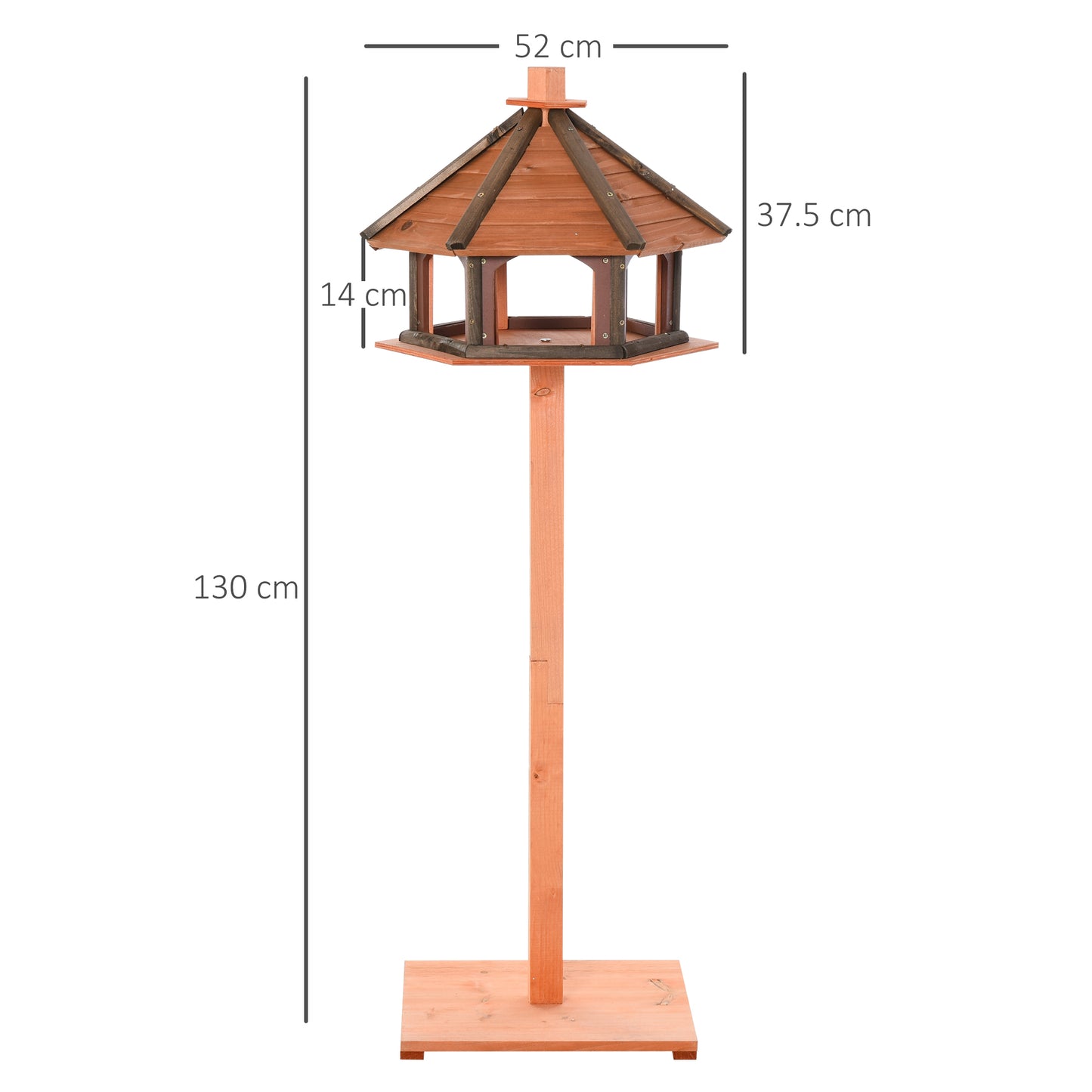 PawHut 130cm Wooden Bird Table, Feeding Station With Roof For Outdoor, Brown