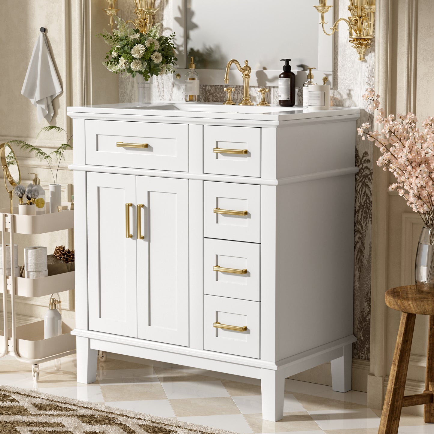 30 Bathroom Vanity With Ceramic Sink, Modern Storage Cabinet With Soft-Close Doors, Deep Drawer & Standard Drawer, Stylish Bath Vanity For Small Bathrooms Old SKU N729P276610K