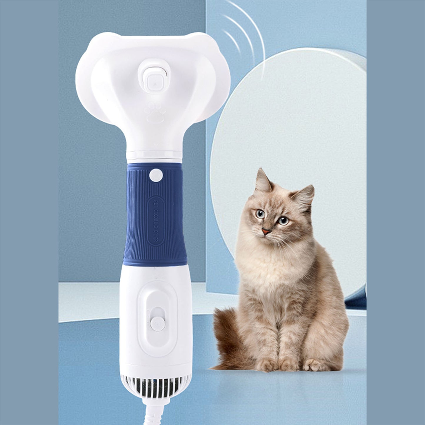 Pet Hair Dryer With Slicker Brush Low Noise 600W 3 Temperature Adjustable 3 In 1 Grooming Dog Blow Dryer For Cats Navy