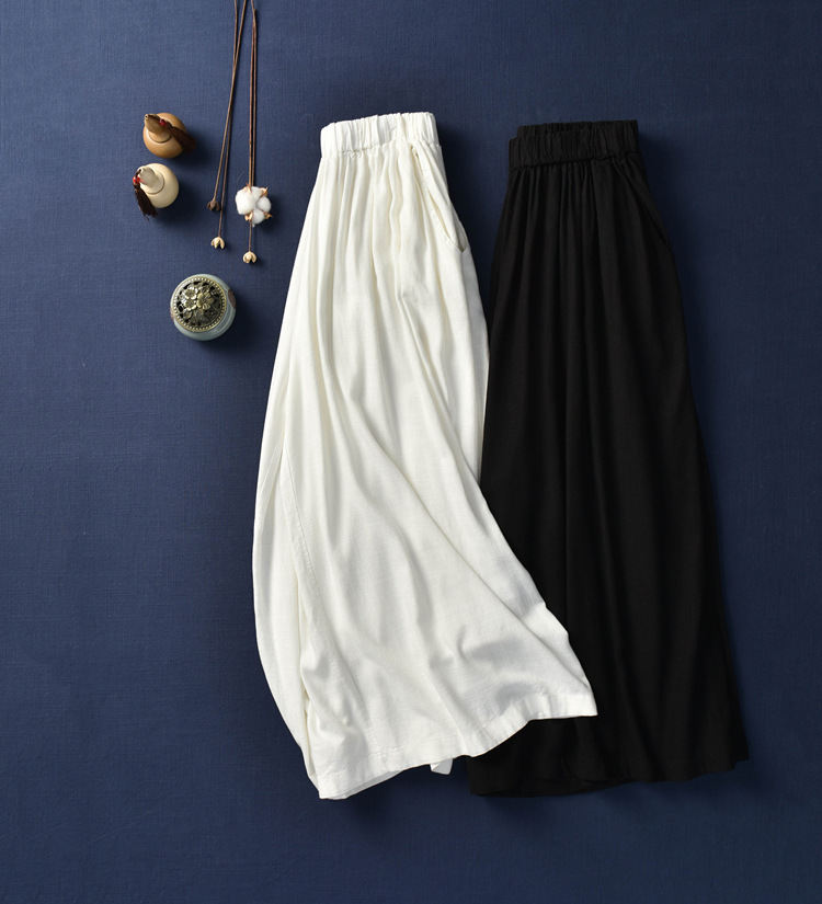 Linen Slim-looking Stone Washed Trousers Yoga Travel Culottes