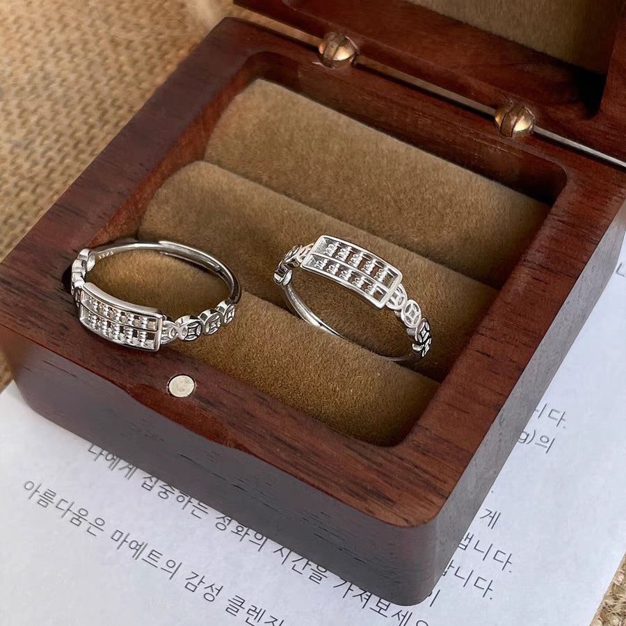 1pc 999 Sterling Silver Abacus And Coin Open Ring, Lucky Retro Style, Perfect For Daily Wear And Holiday Gift