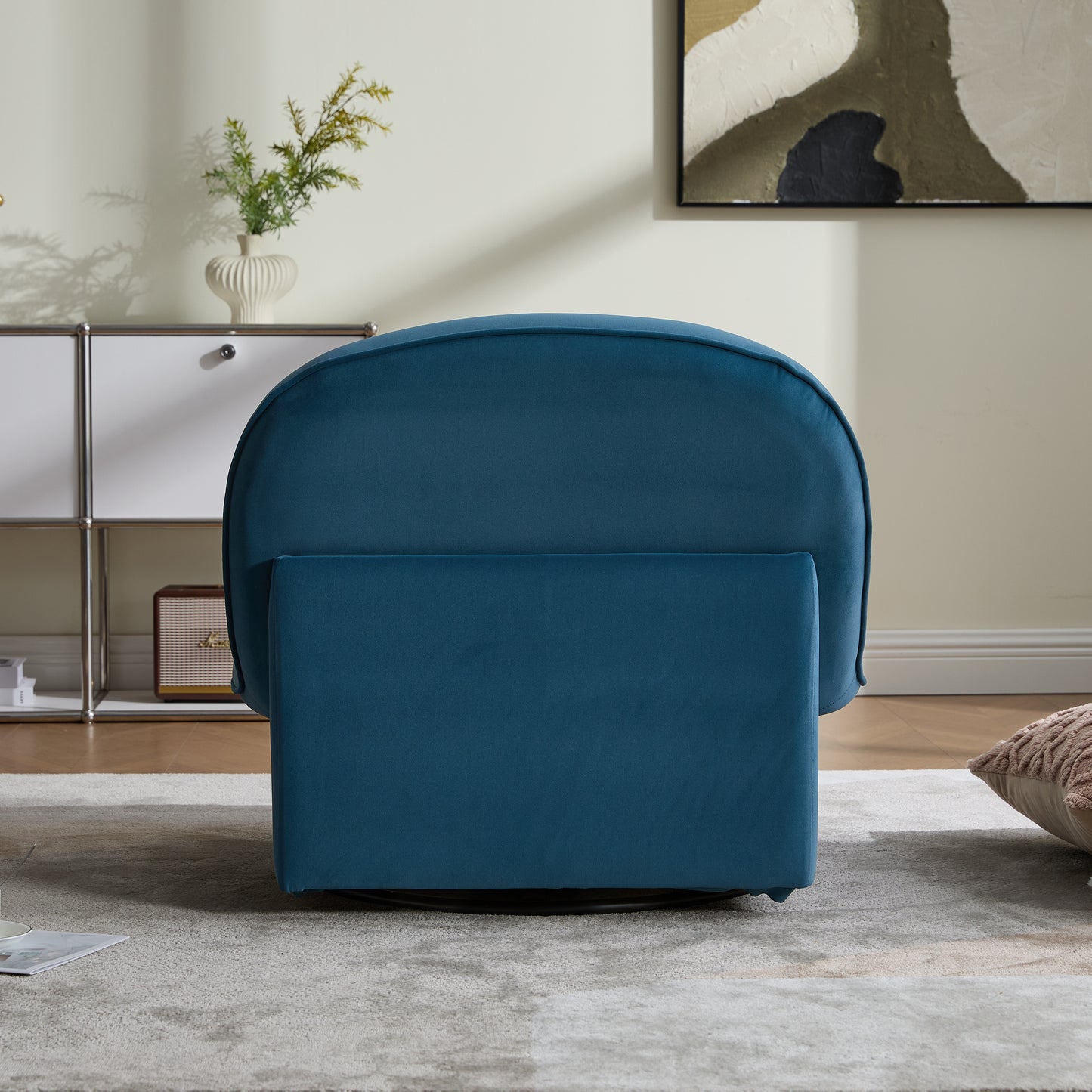 Swivel Accent Chair, 360 Degree Metal Base With Velvet Fabric Upholstery, Comfy Pumpkin Shaped Swivel Chair For Living Room, Bedroom, Or Office