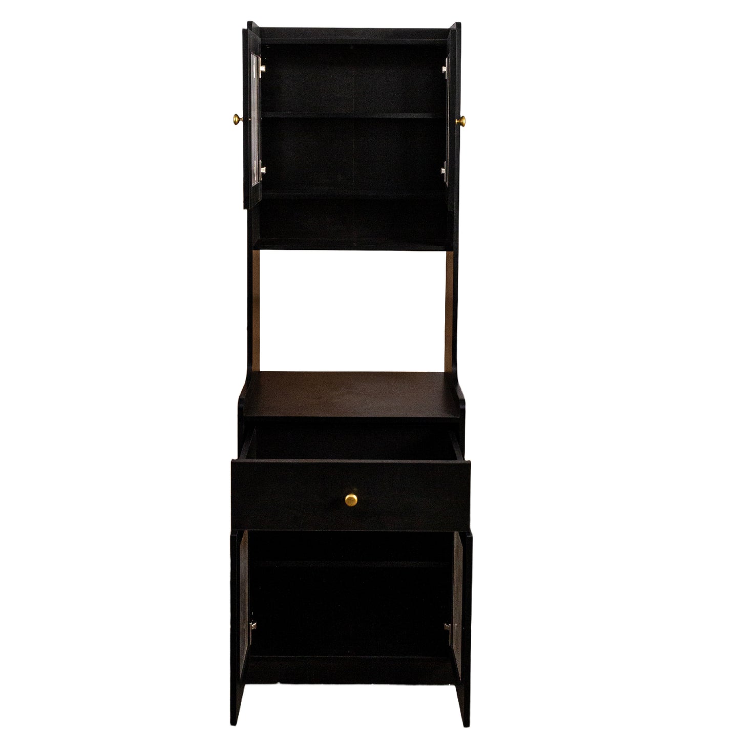 Black Kitchen Pantry Hutch Storage Cabinet, Farmhouse Kitchen Hutch Buffet Cabinet With Microwave Stand, Freestanding Buffet Sideboard Coffee Bar Cabinet