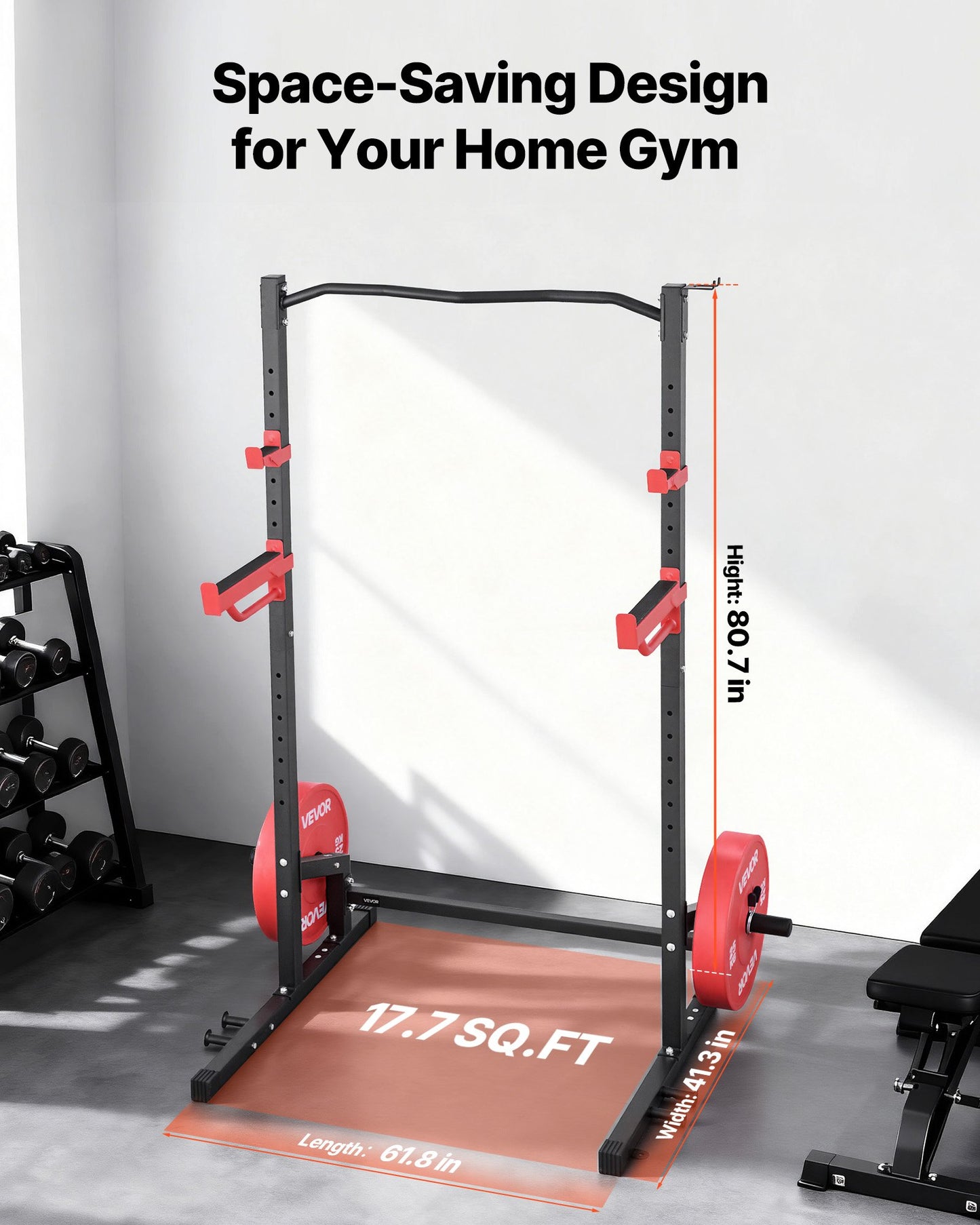 Power Cage Squat Rack, Multifunctional Power Rack Home Gym, 1000LBS Strength Training Workout Equipment With 4 Band Pegs, Adjustable J-Hooks & Safety Bars For Barbell Squat Bench Press Pull-Up