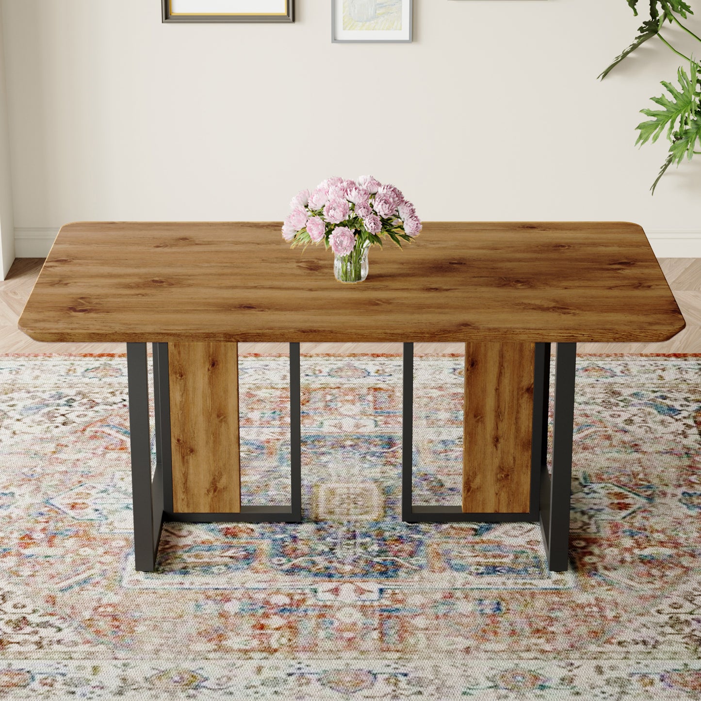 Modern Minimalism And Luxurious Wood Rectangular Patterned Dining Table. The Computer Desk. Dining Tables Are Used In The Dining Room, Living Room.67 X36 X30 Density Board Sticker,Iron Pipe Spraying,