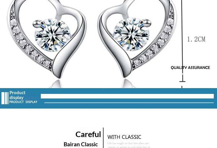 Heart-shaped Stud Earrings, Korean-style Fashionable Diamond-encrusted Womens Jewelry