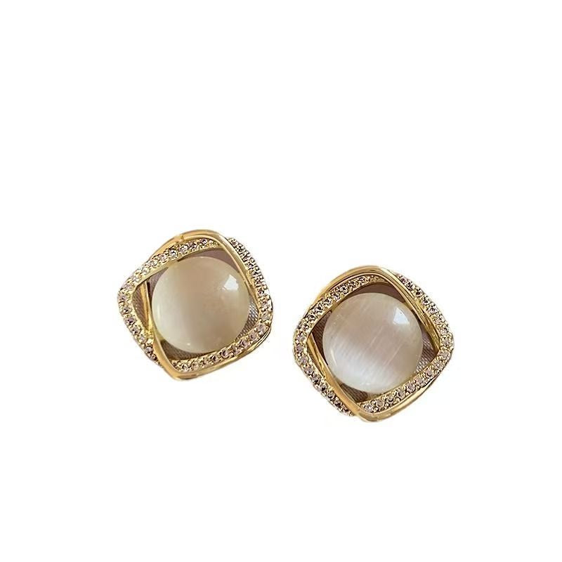 New Arrival Cat's Eye Stone & Pearl Earrings, Elegant Minimalist Premium Stud Earrings, Hot Sale Delicate Ear Jewelry For Women