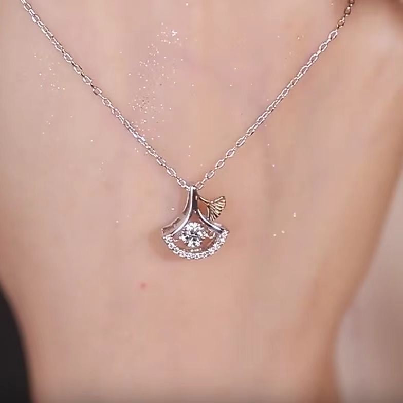 1pcs 999 Sterling Silver Fan-shaped Zircon Necklace, Dainty Trendy Style, Ideal For Birthday & Holiday Gifts