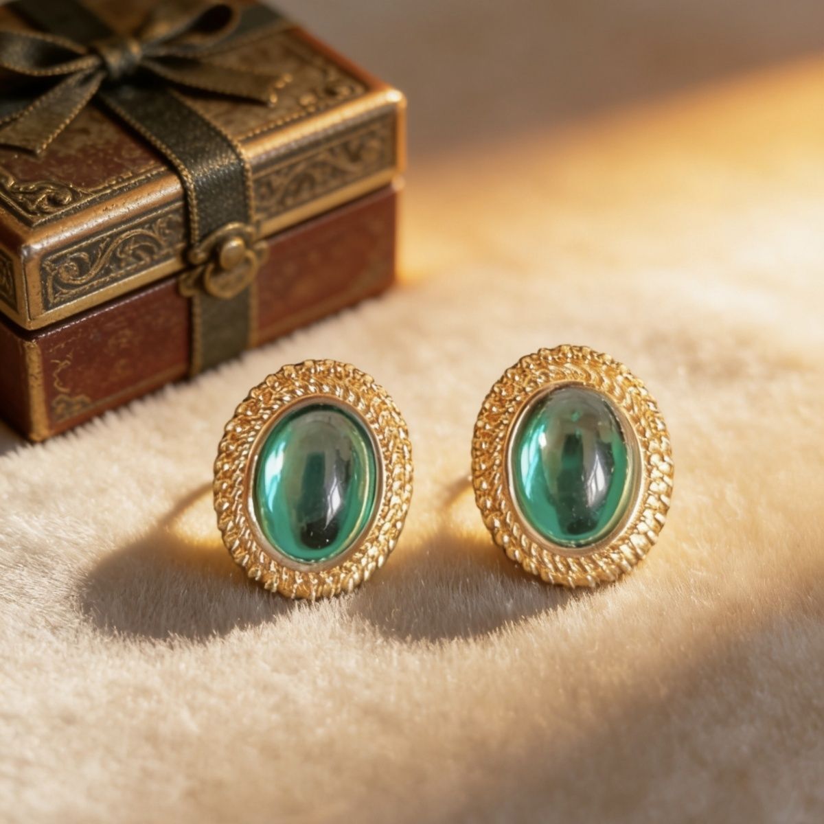 Retro Fashion Green Stud Earrings For Women, Elegant Skin Brightening Pretty Daily Ear Jewelry