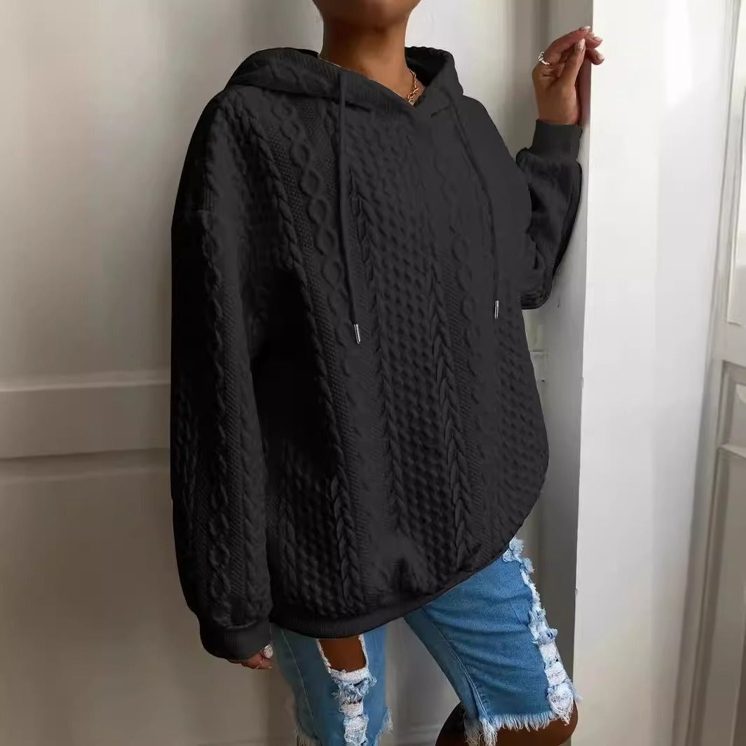 Casual Jacquard Oversized Hooded Long Sleeve Fashion Sweatshirt For Women