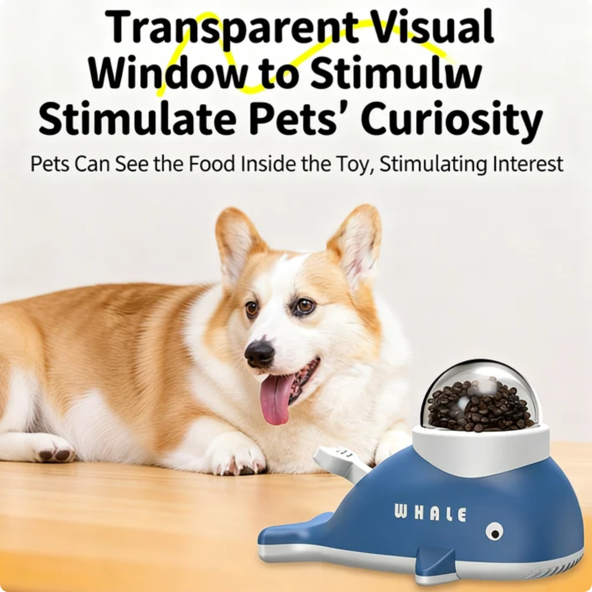 Interactive Treat Dispensing Toy For Cats And Dogs, Whale Shaped Slow Feeder Puzzle With Rotating Mechanism, Food Grade ABS Pet IQ Training Toy With Transparent Window