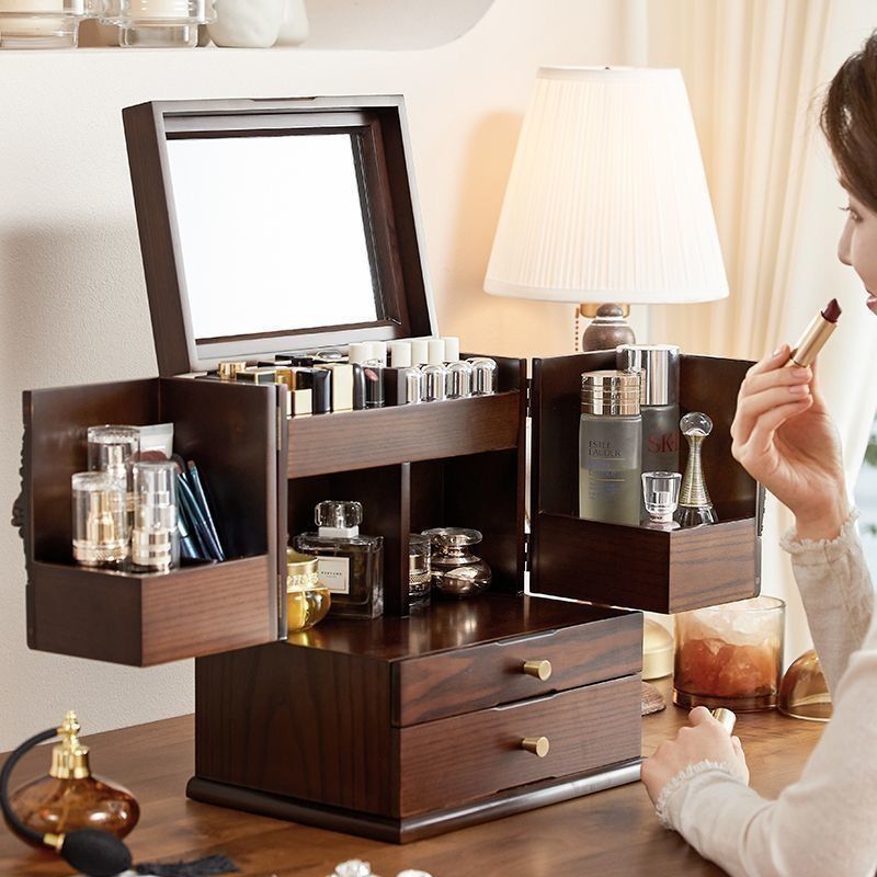 Cosmetic And Skincare Storage Dust-proof Wooden Shelf