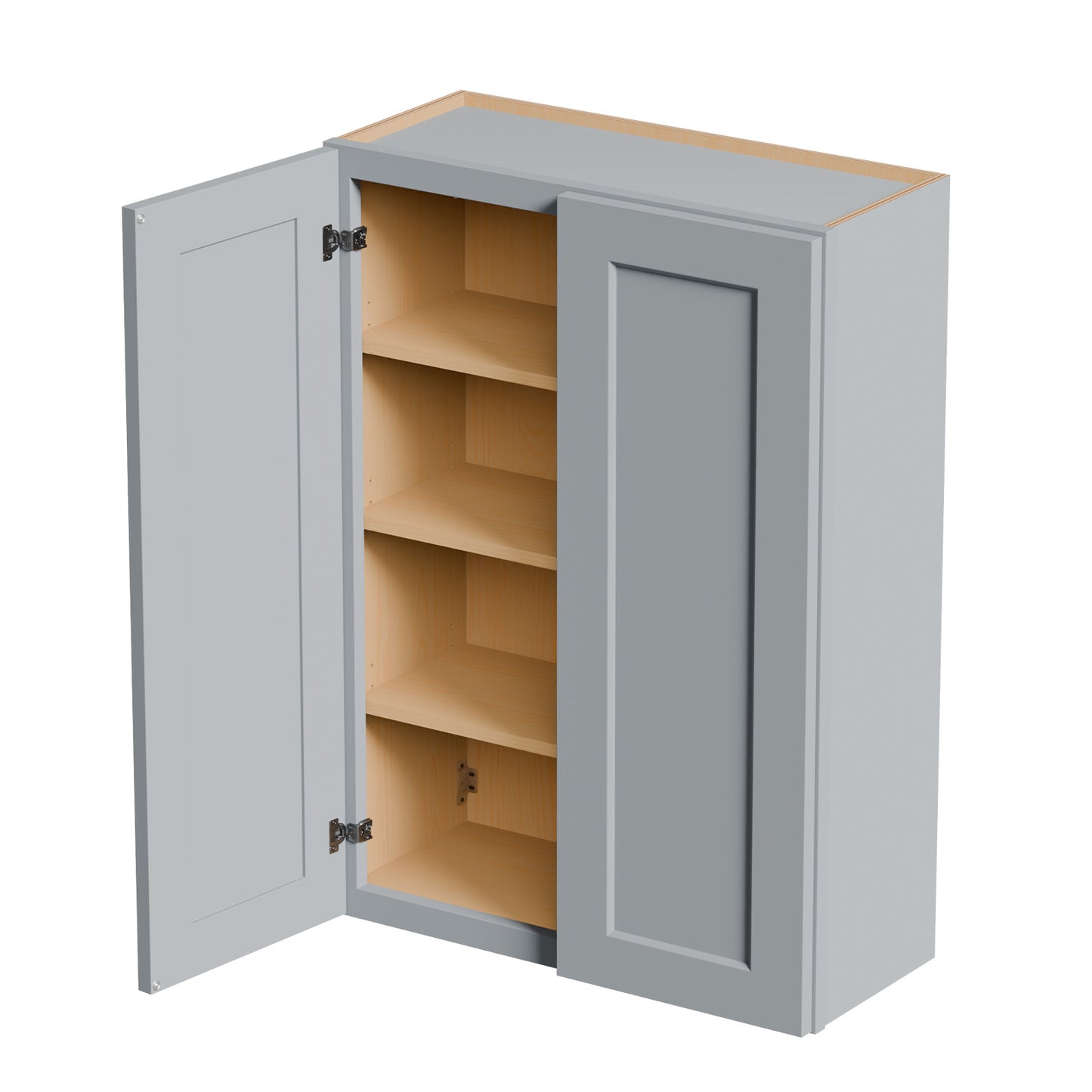 Gray Shaker Solid Wood Wall Cabinet With Soft-Close Doors, Adjustable Shelves - 30 Double Door Storage For Kitchen, Bathroom, Laundry, Garage Easy Assembly, 30 W X 12 D X 42 H