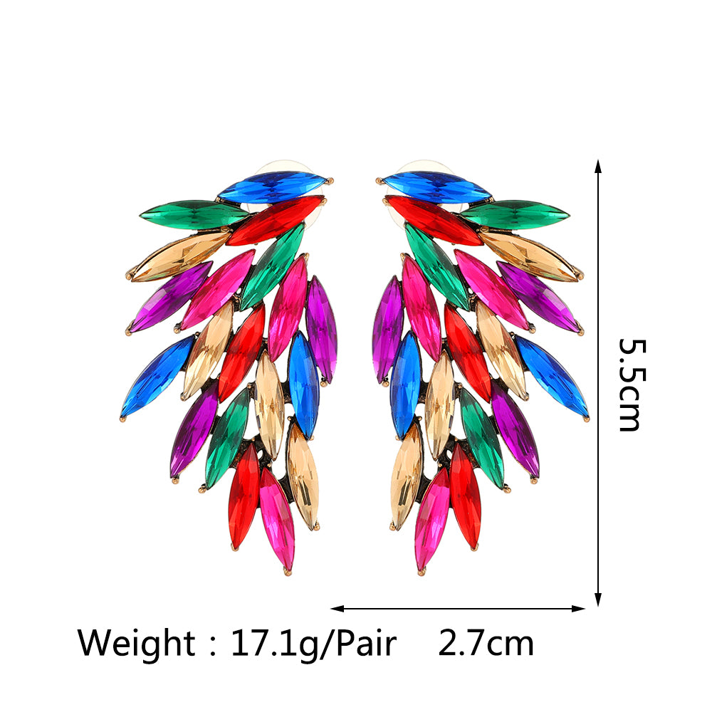 Multicolor Paved Rhinestone Angel Wing Stud Earrings Women Boho Statement Vacation Party Daily Wear Accessories