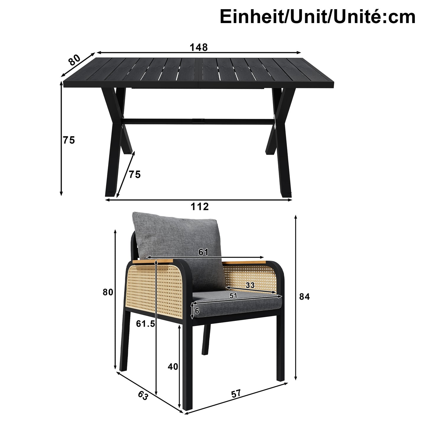 Modern Outdoor Sofa Set , Multi-Person Leisure And Meeting Set , Iron Frame , Braided Armrests , Seat Cushion Included