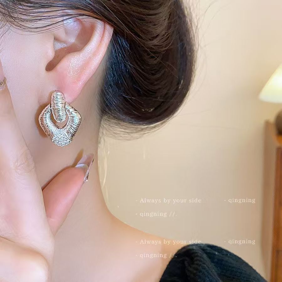 Diamond Studded Rhombus Geometric Earrings, Luxury Chic Women's Fashion Jewelry