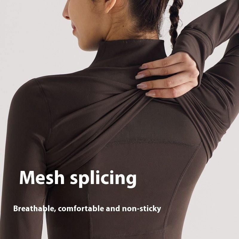 Yoga Clothes Coat Zipped Stand Collar Slim Fit Slimming Sports Top