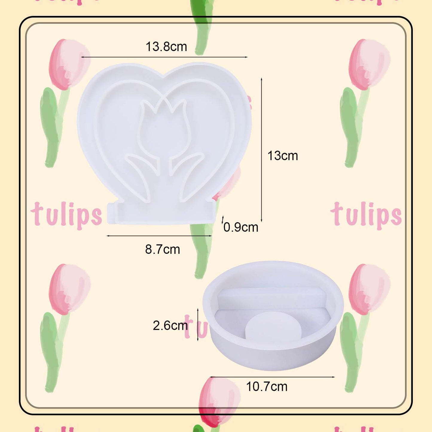 Heart-Shaped Candle Holder Mold, Set Of 2; Tulip Heart Candle Mold With Base; DIY Candle Mold For Mother's Day Gifts; Silicone Mold For Wax Party Decorations