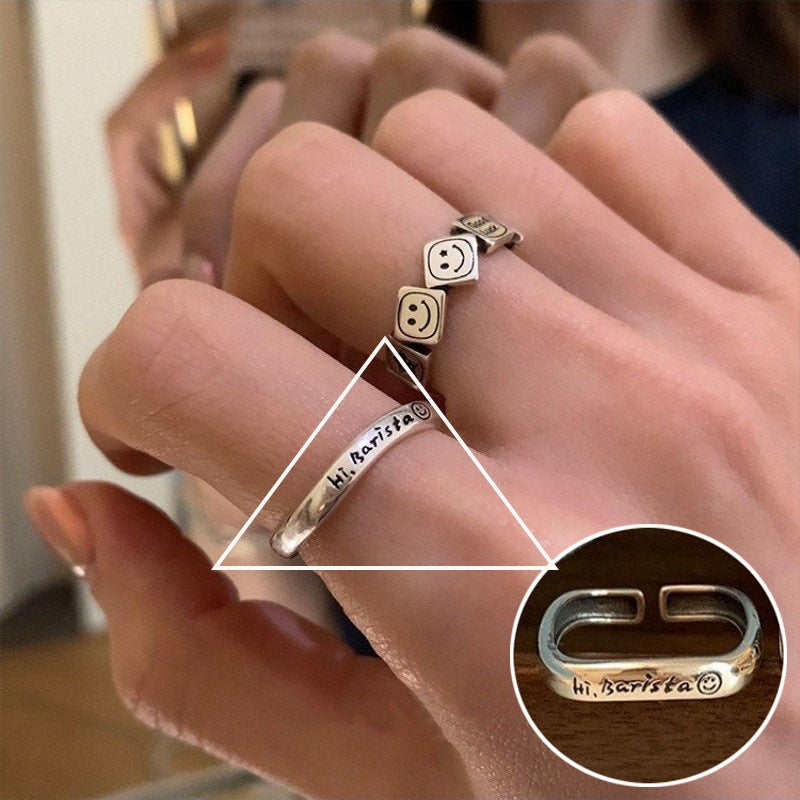 Fashion Personality Open Finger Ring Retro Graffiti Design Ring
