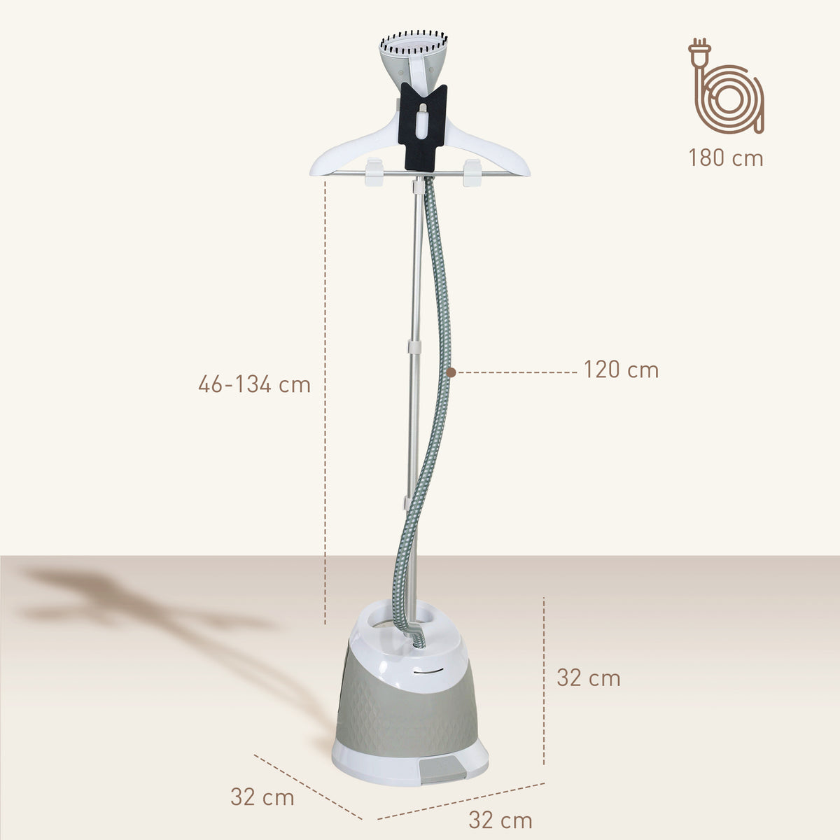 1800W Standing Clothes Steamer, With Accessories - Grey