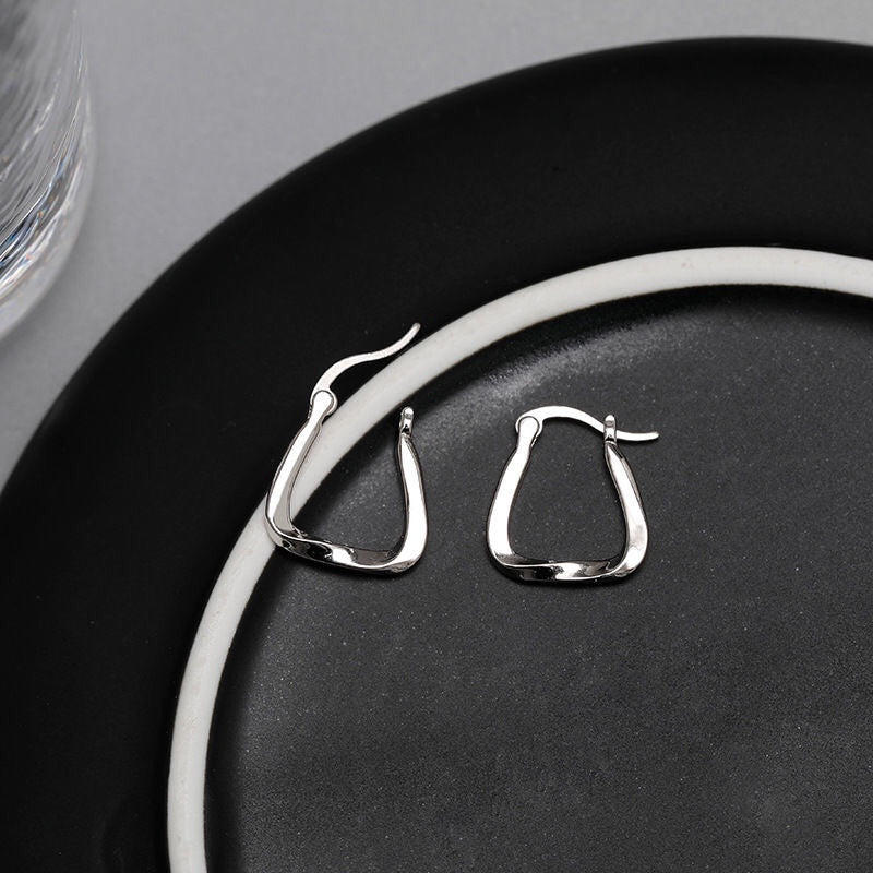 1pcs 999 Sterling Silver Twisted Square Hoop Earrings, Modern Trendy Style, Ideal For Birthday & Graduation Gifts