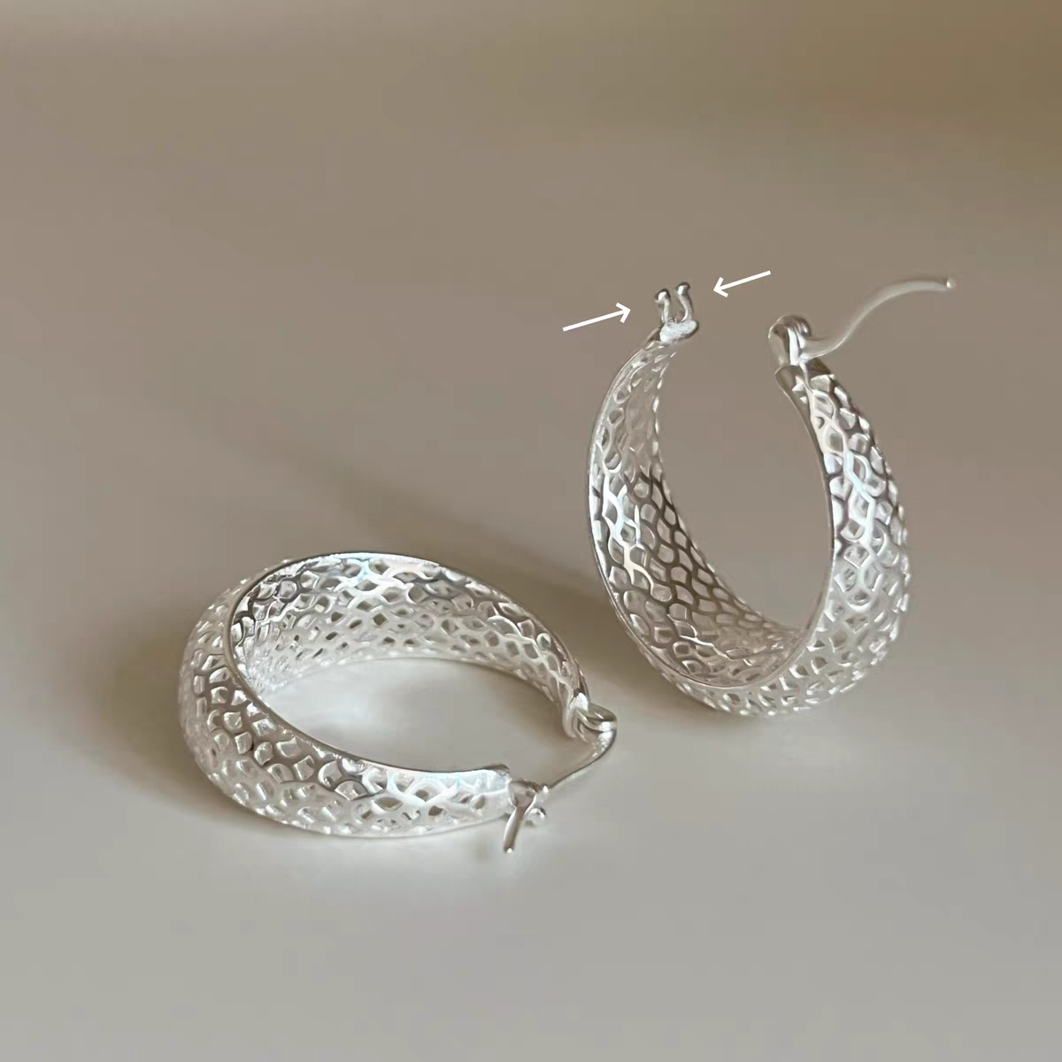 1 Pair 999 Sterling Silver Hammered Wide Hoop Earrings, Minimalist Style, Perfect For Daily Wear And Valentine's Gift