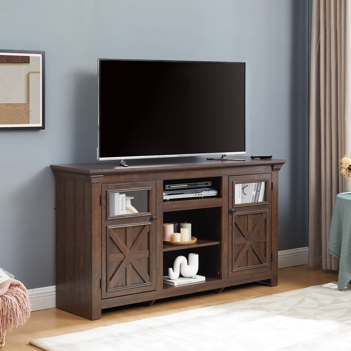 2 Doors Cabinet Farmhouse Cabinet, Farmhouse TV Stand Barn Design,Modern Farmhouse TV Media Stand, Large Barn Inspired Home Entertainment Console,Espresso, 60.23 Wx15.35 Dx31.7 H