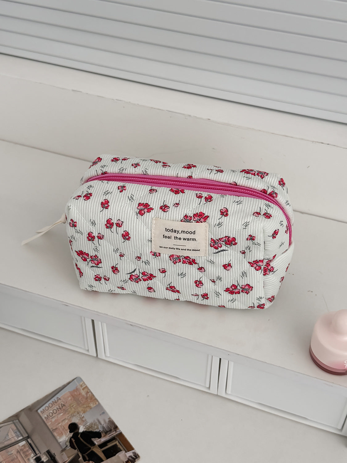 New Corduroy Green Floral Makeup Bag