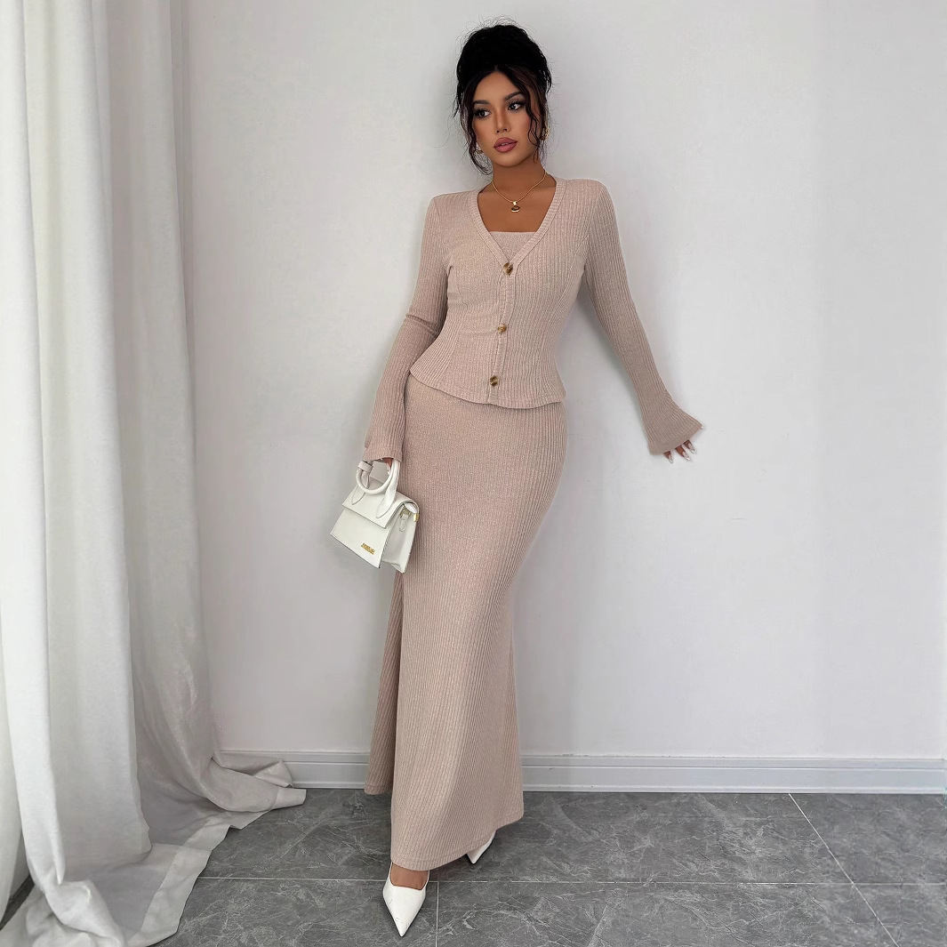 Knitted Long Skirt Sophisticated Styling Two-piece Skirt Set